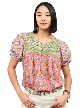 NWT Sister Mary Embroidered Floral Top Cotton Large